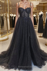 A-Line/Princess Sweetheart Sweep Train Semi Formal Prom Dresses With Leg Slit